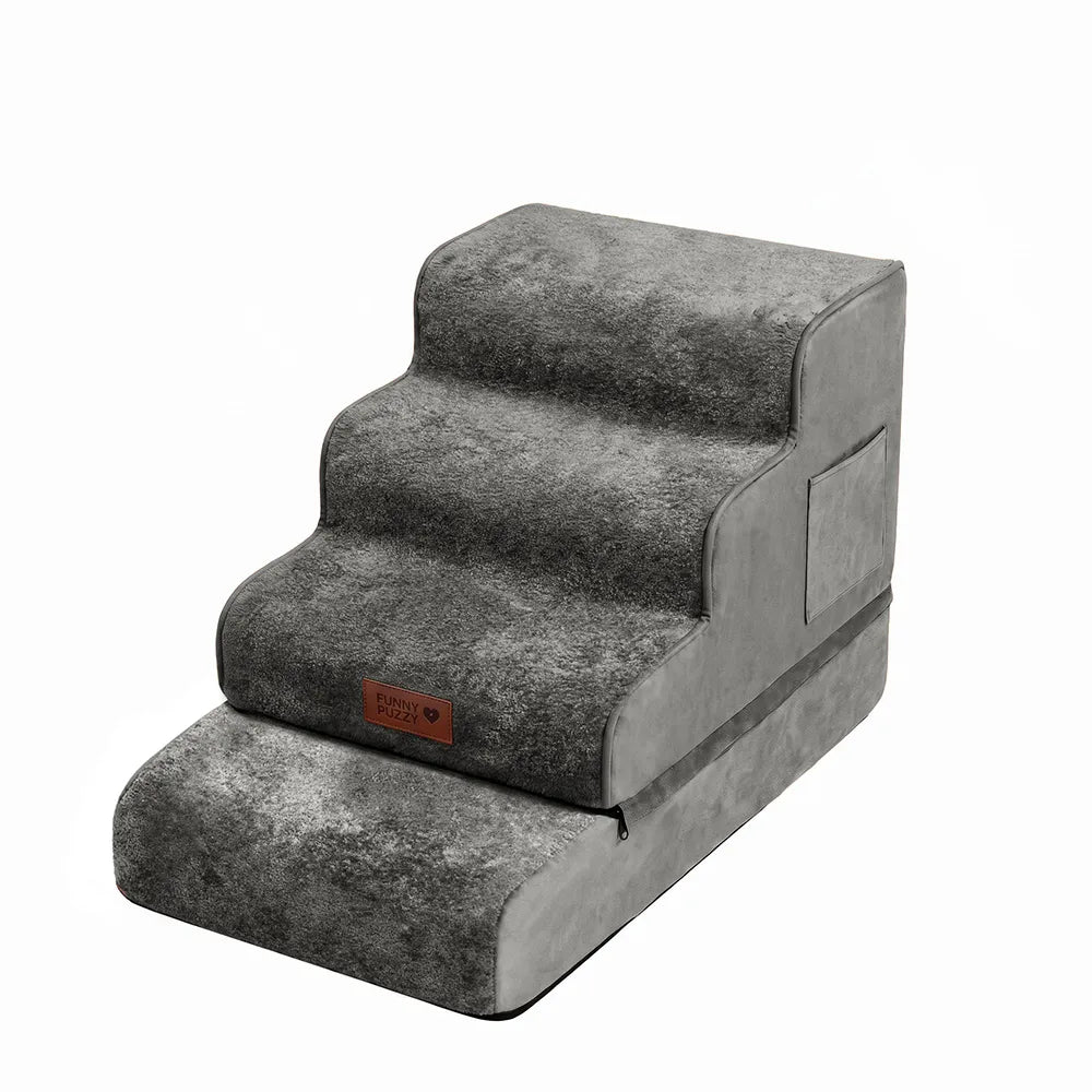 2-in-1 Foam Dog Stairs & Pet Mat with Plush Velvet Cover