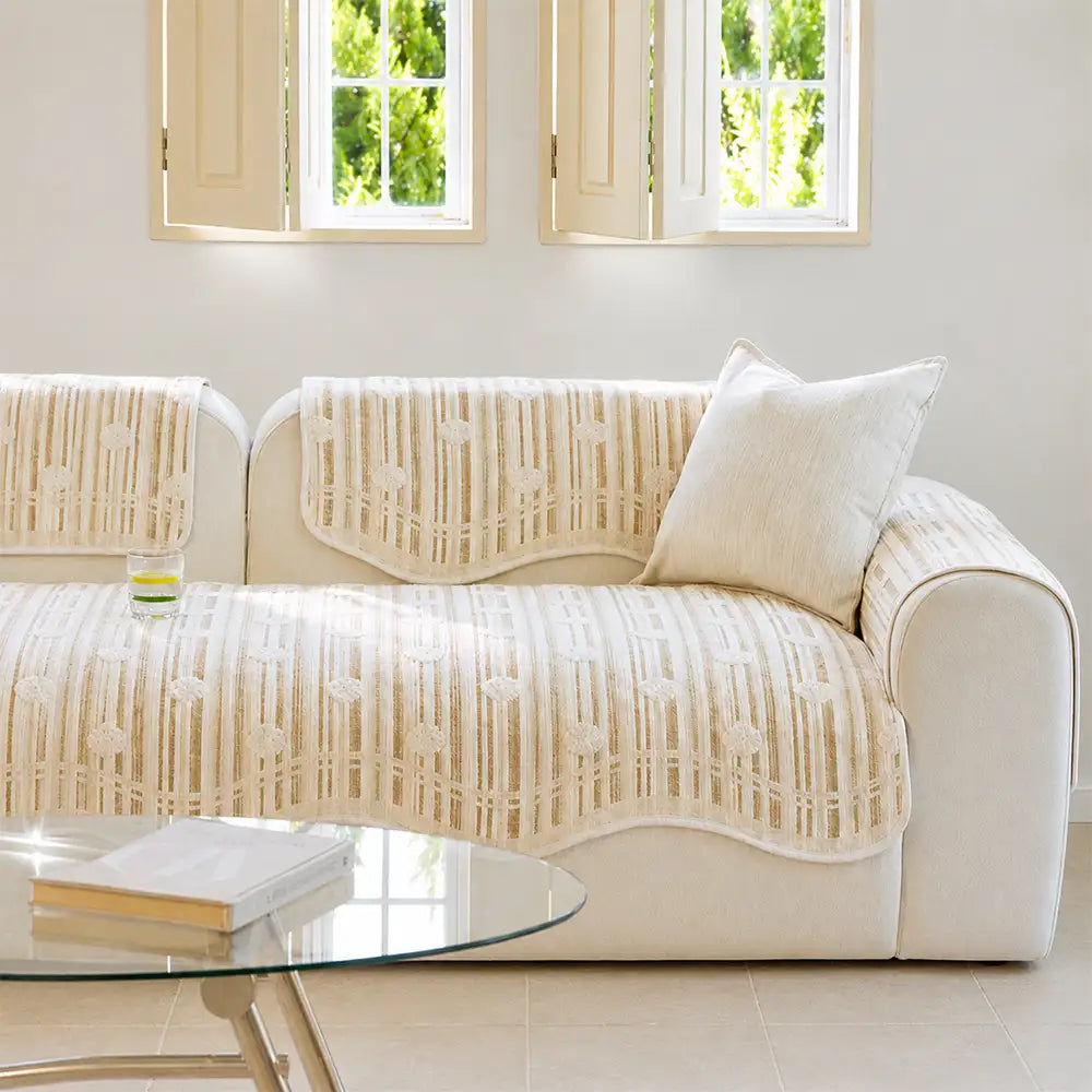 Modern Textured Striped Chenille Non-Slip Sofa Cover