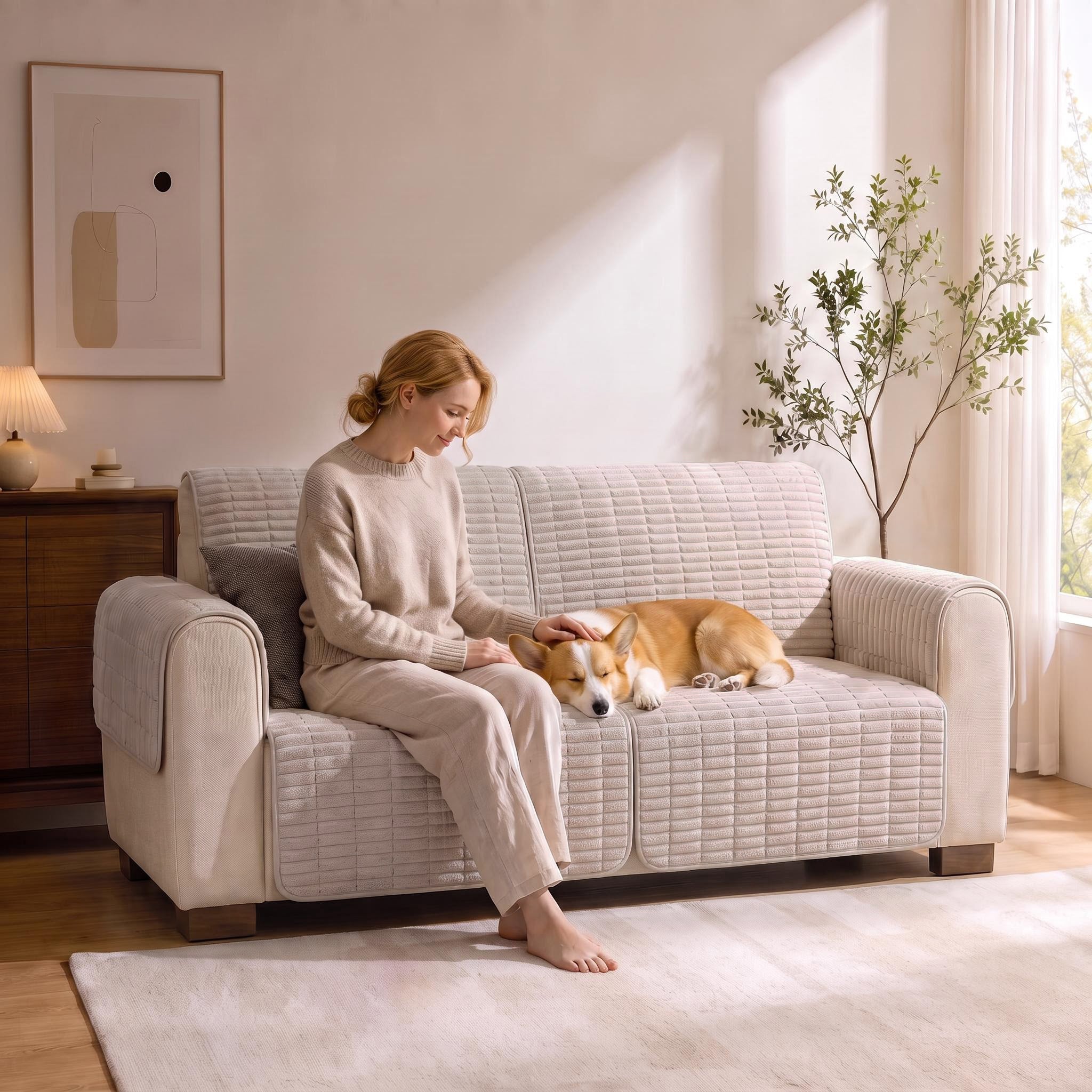 One-Piece Flannel Non-Slip Recliner Sofa Cover with Elastic Straps - Cozy Nest