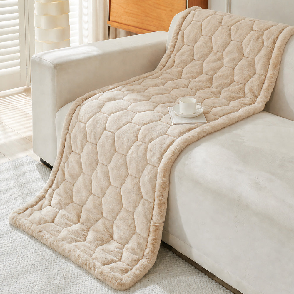 Thick Plush Hexagon-Quilted Pet Mat Non-Slip Sofa Cover