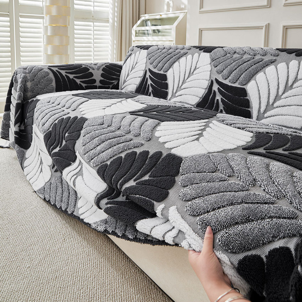 Pet-Friendly Thickened Soft Plush Leaf-Patterned Sofa Throw Sofa Cover