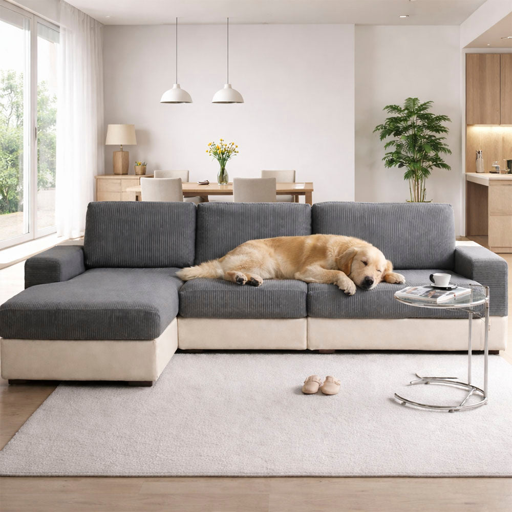 Vertical Stripe Corduroy Anti-Scratch Stretch Full-Cover Sofa Cover