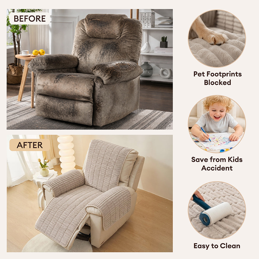 One-Piece Flannel Non-Slip Recliner Sofa Cover with Elastic Straps - Cozy Nest