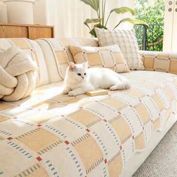 Color-Block Plaid Chenille Anti-Scratch Non-Slip Sofa Cover