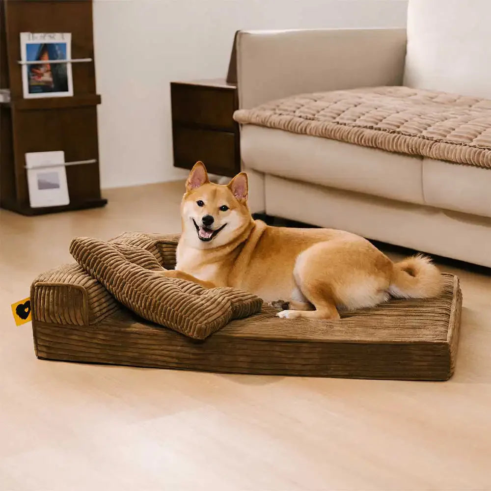 Corduroy Anti-Scratch Removable Orthopaedic Dog Bed with Pillow - ComfySofa