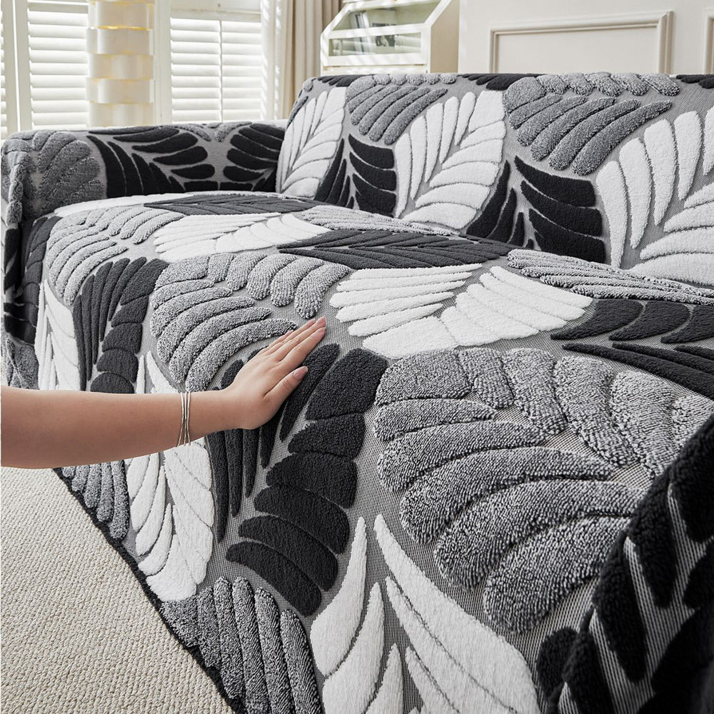 Pet-Friendly Thickened Soft Plush Leaf-Patterned Sofa Throw Sofa Cover
