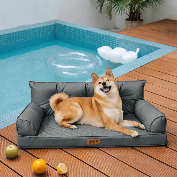 Luxe Faux Leather Foldable Orthopedic Outdoor Large Dog Bed