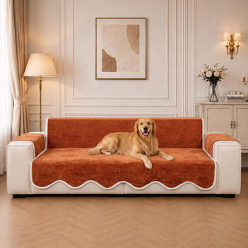 Waterproof Plush Velvet Contrast Wavy Edge Sofa Cover