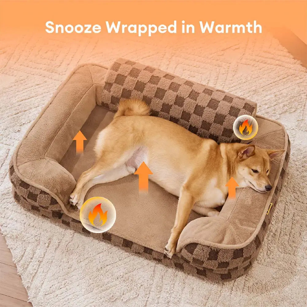 Chequered Fluffy Warm Washable Orthopaedic Dog Bolster Bed – CloudNooki