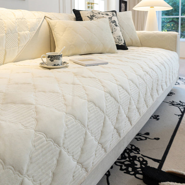 Soft Plush Velvet Star-Pattern Quilted Non-Slip Sofa Cover