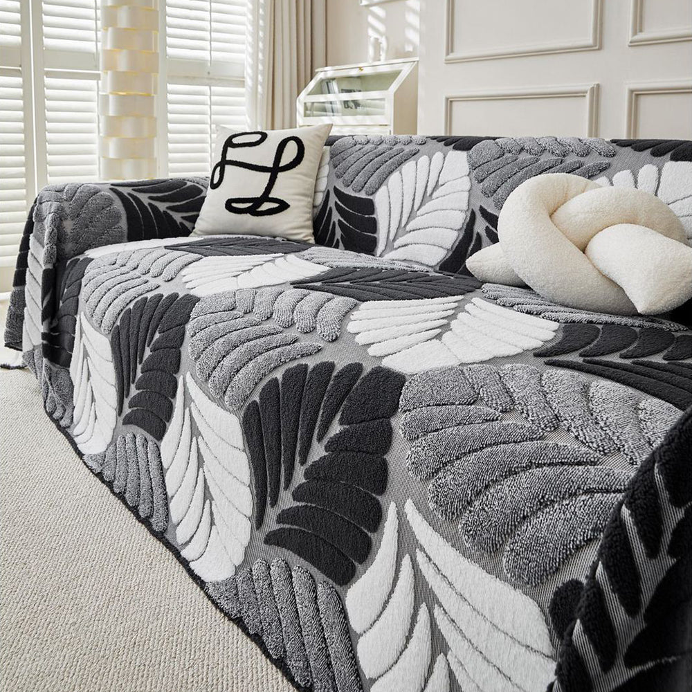 Pet-Friendly Thickened Soft Plush Leaf-Patterned Sofa Throw Sofa Cover