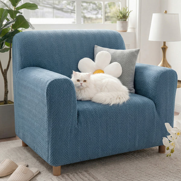 Elegant Herringbone Cream Aesthetic Stretch Sofa Cover Armchair Cover
