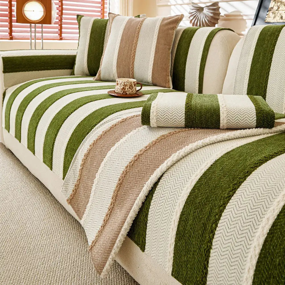 Vintage Striped Chenille Non-Slip Sofa Cover