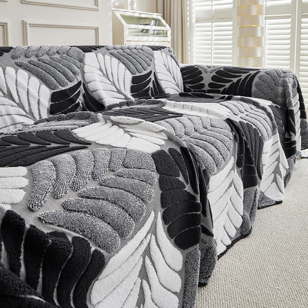 Pet-Friendly Thickened Soft Plush Leaf-Patterned Sofa Throw Sofa Cover
