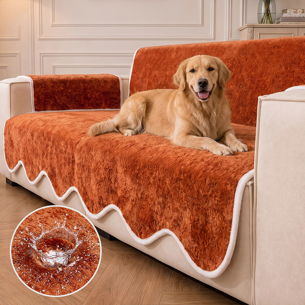 Waterproof Plush Velvet Contrast Wavy Edge Sofa Cover