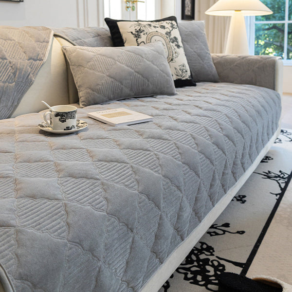 Soft Plush Velvet Star-Pattern Quilted Non-Slip Sofa Cover