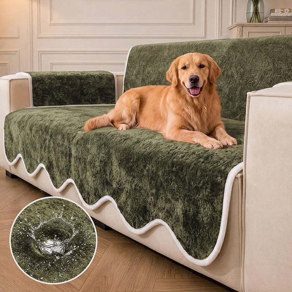Waterproof Plush Velvet Contrast Wavy Edge Sofa Cover