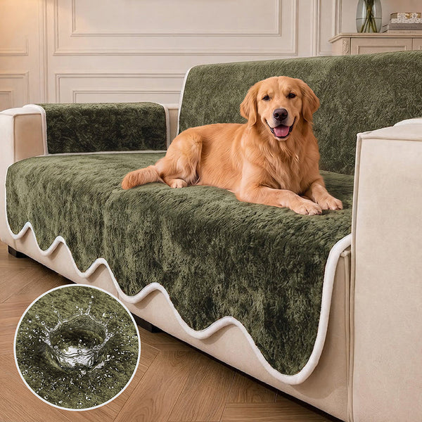 Waterproof Plush Velvet Contrast Wavy Edge Sofa Cover