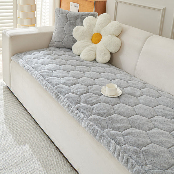 Thick Plush Hexagon-Quilted Pet Mat Non-Slip Sofa Cover