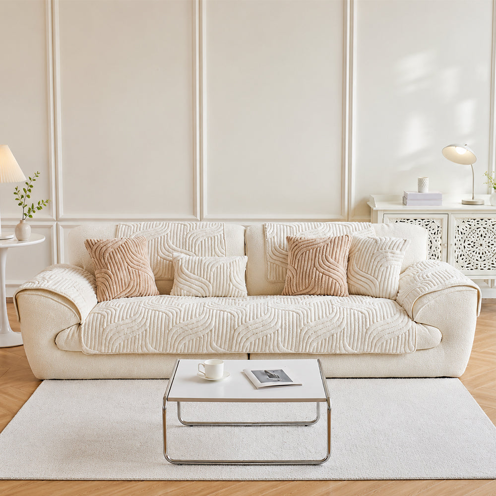 Soft Plush Geometric Textured Non-Slip Sofa Cover