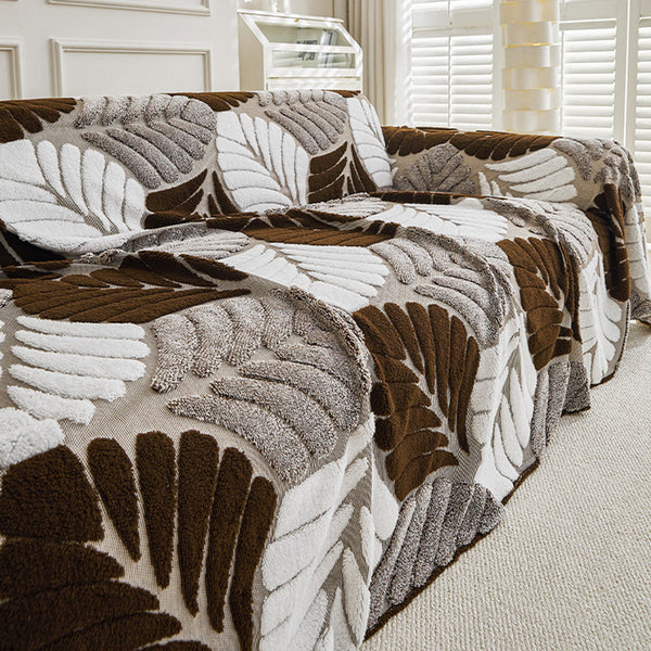 Pet-Friendly Thickened Soft Plush Leaf-Patterned Sofa Throw Sofa Cover