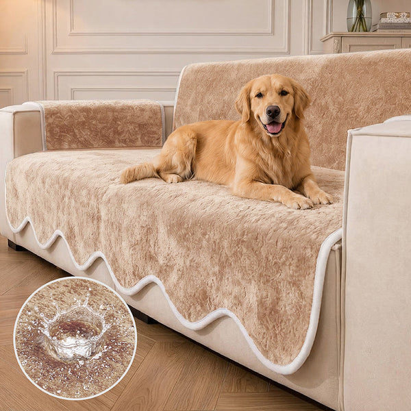 Waterproof Plush Velvet Contrast Wavy Edge Sofa Cover