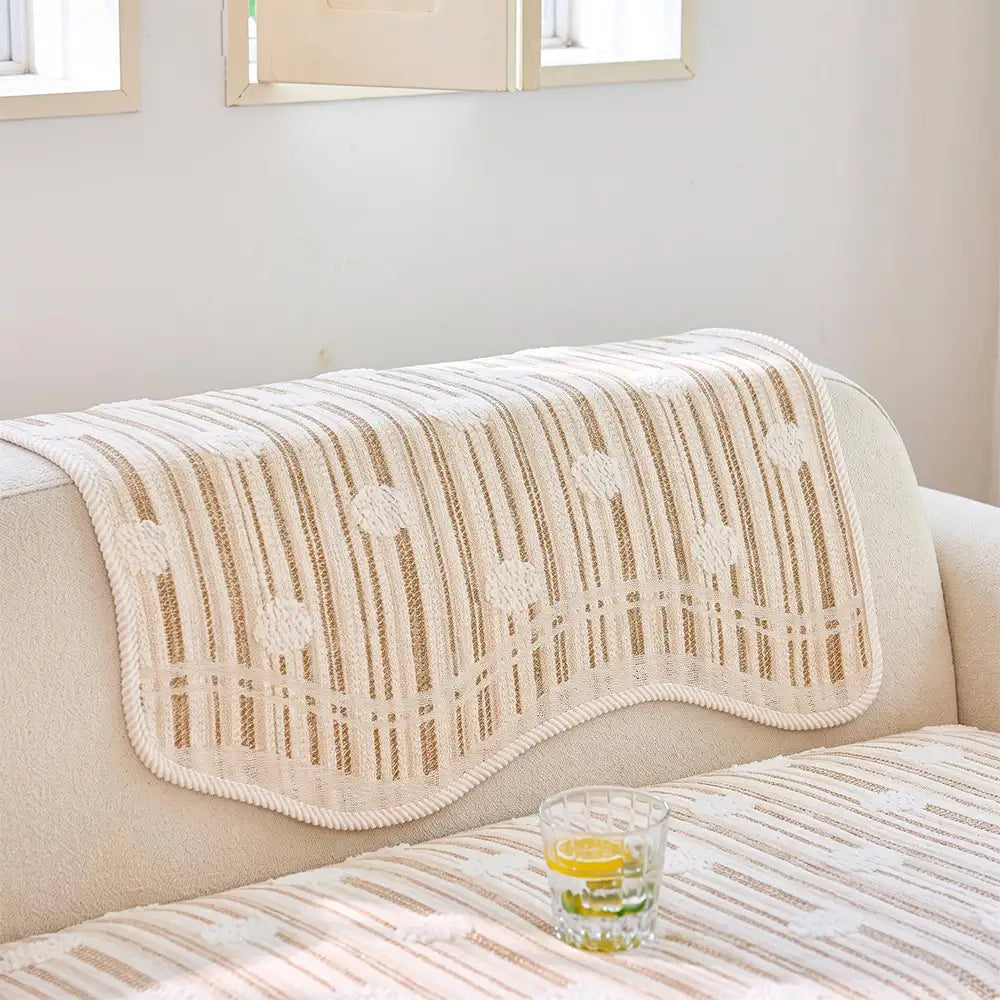 Modern Textured Striped Chenille Non-Slip Sofa Cover