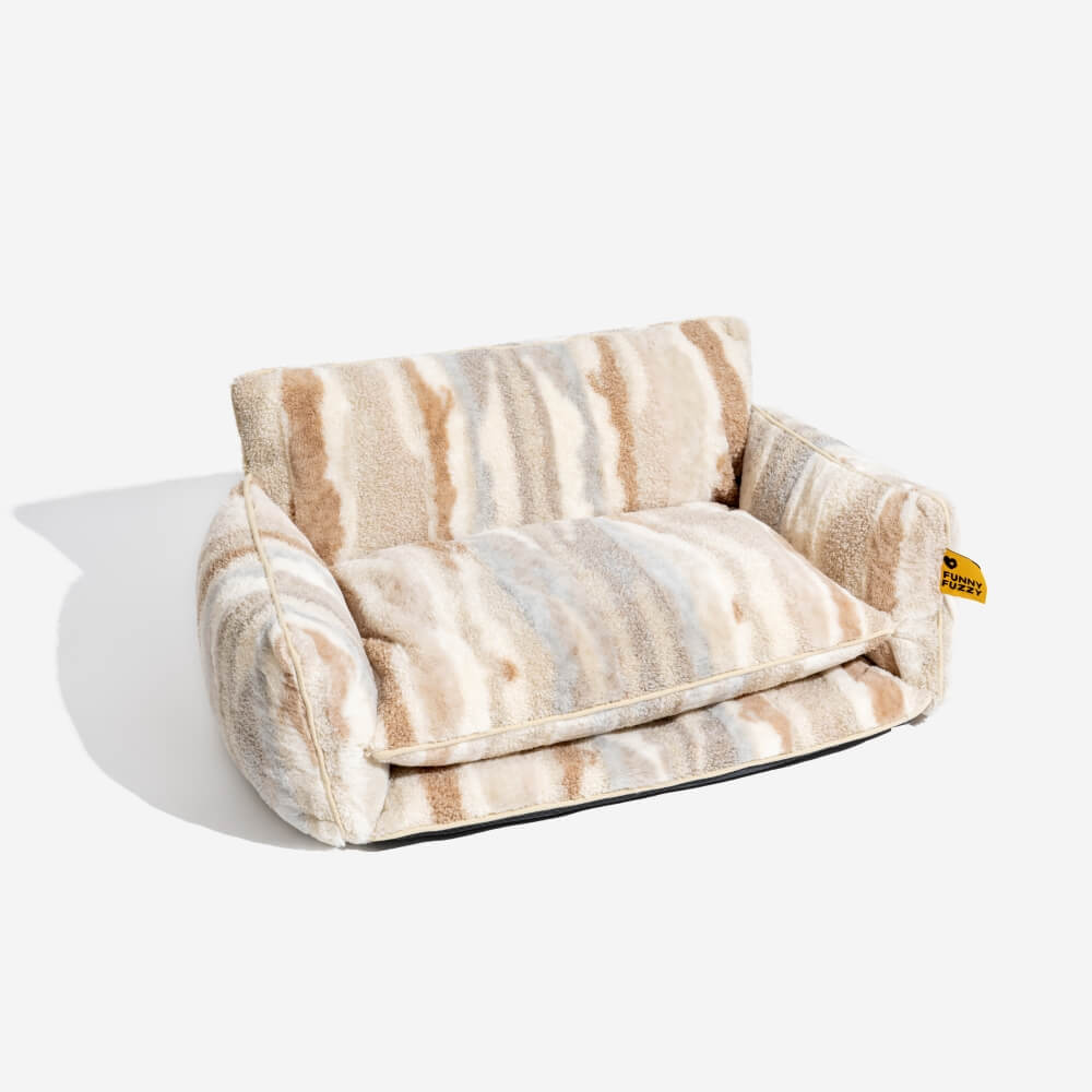 Trendy Striped Faux Lambswool Double Layer Garden Outdoor Dog & Cat Sofa Bed