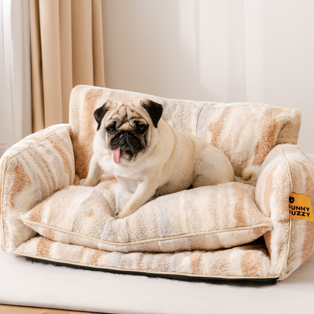 Trendy Striped Faux Lambswool Double Layer Garden Outdoor Dog & Cat Sofa Bed