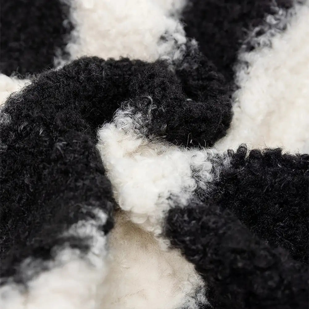 Black & White Stripe Faux Lambs Wool Soft Dog & Cat Sofa Bed - Winter Piano Keys