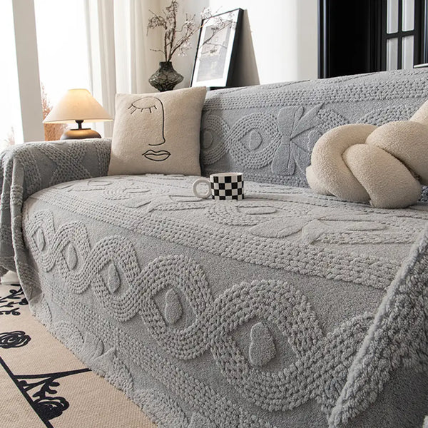 Bowknot Jacquard Plush Multifunctional Sofa Blanket Sofa Cover Sofa Throws
