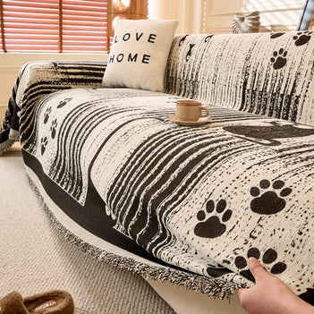Cartoon Paw Print Chenille Anti-Scratch Throw Sofa Cover Sofa Throws