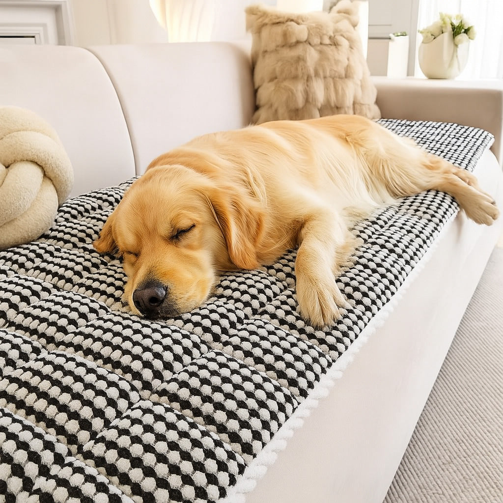 Thick Quilted Anti-Slip Plush Dot Pet-Friendly Pad Sofa Cover