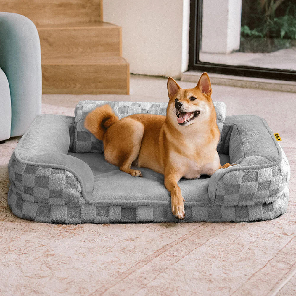 Chequered Fluffy Warm Washable Orthopaedic Dog Bolster Bed – CloudNooki