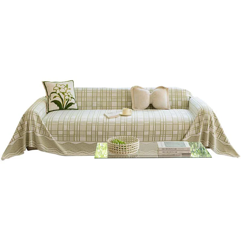 Checkered Pattern Breathable Chenille Sofa Protection Sofa Cover