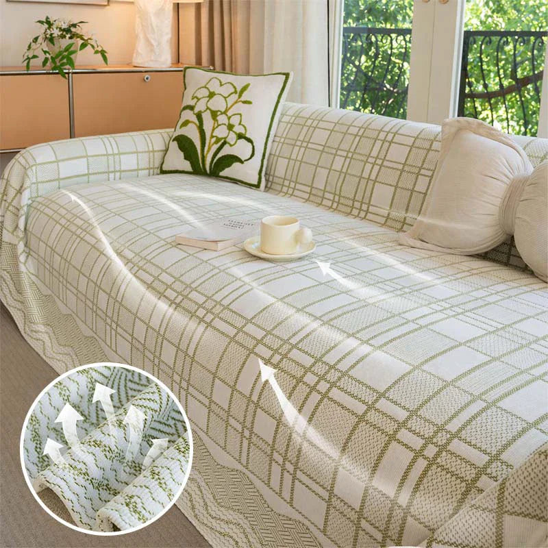 Checkered Pattern Breathable Chenille Sofa Protection Sofa Cover
