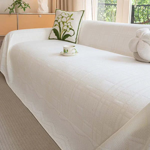 Checkered Pattern Breathable Chenille Sofa Protection Sofa Cover
