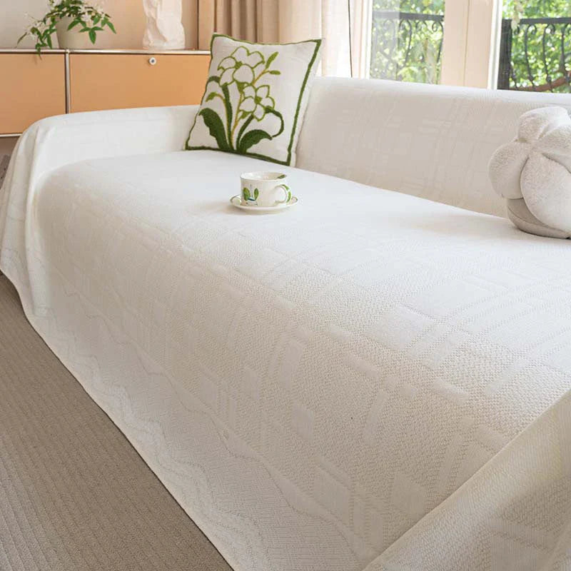 Checkered Pattern Breathable Chenille Sofa Protection Sofa Cover