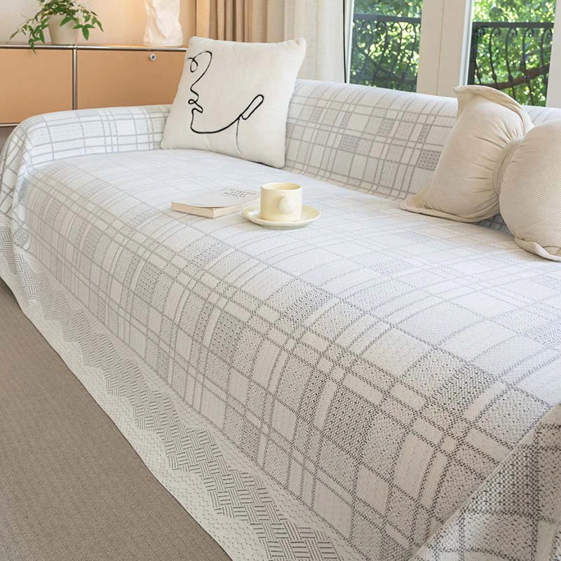 Checkered Pattern Breathable Chenille Sofa Protection Sofa Cover