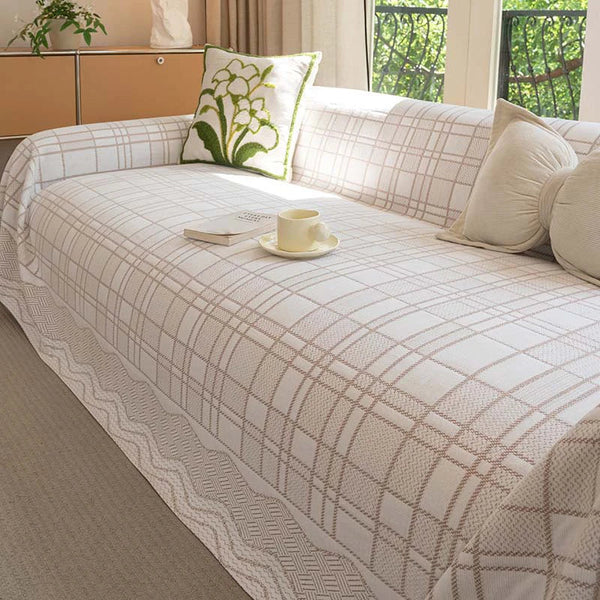 Checkered Pattern Breathable Chenille Sofa Protection Sofa Cover