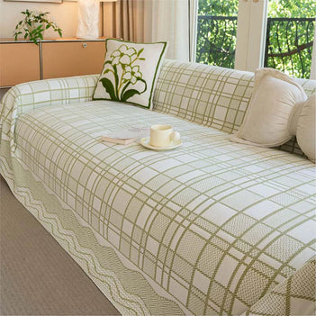Checkered Pattern Breathable Chenille Sofa Protection Sofa Cover