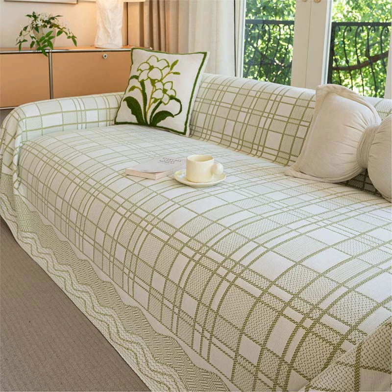 Checkered Pattern Breathable Chenille Sofa Protection Sofa Cover