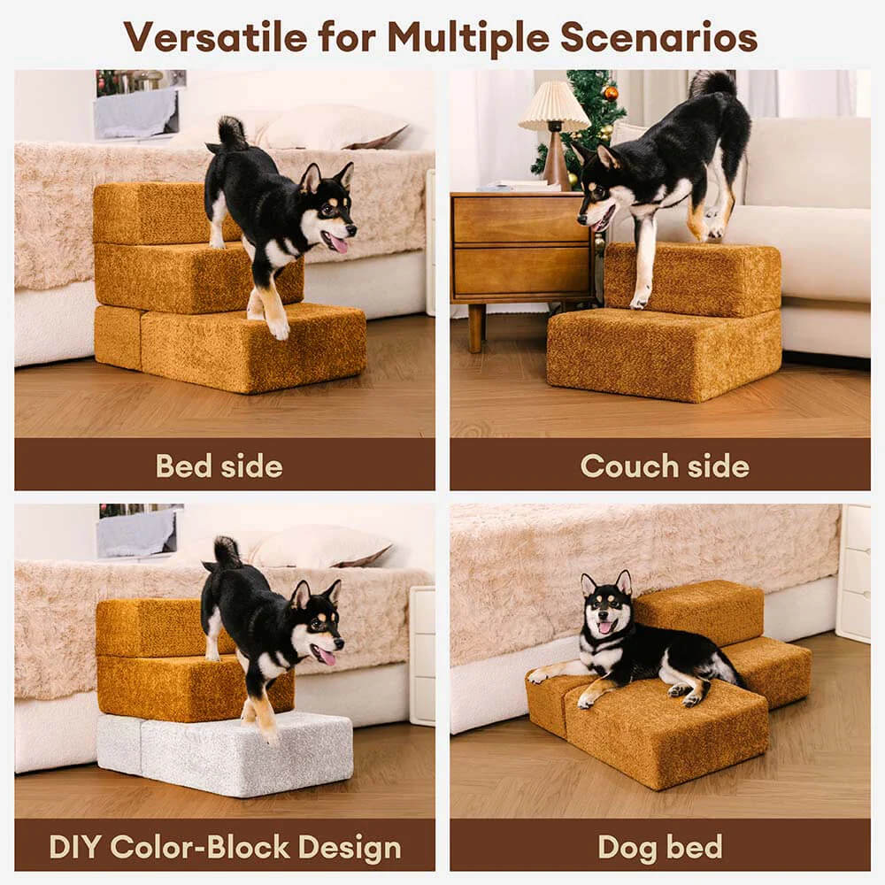 Chenille Durable Scratch-Resistant Foldable Blocks Multi-Level Dog Steps