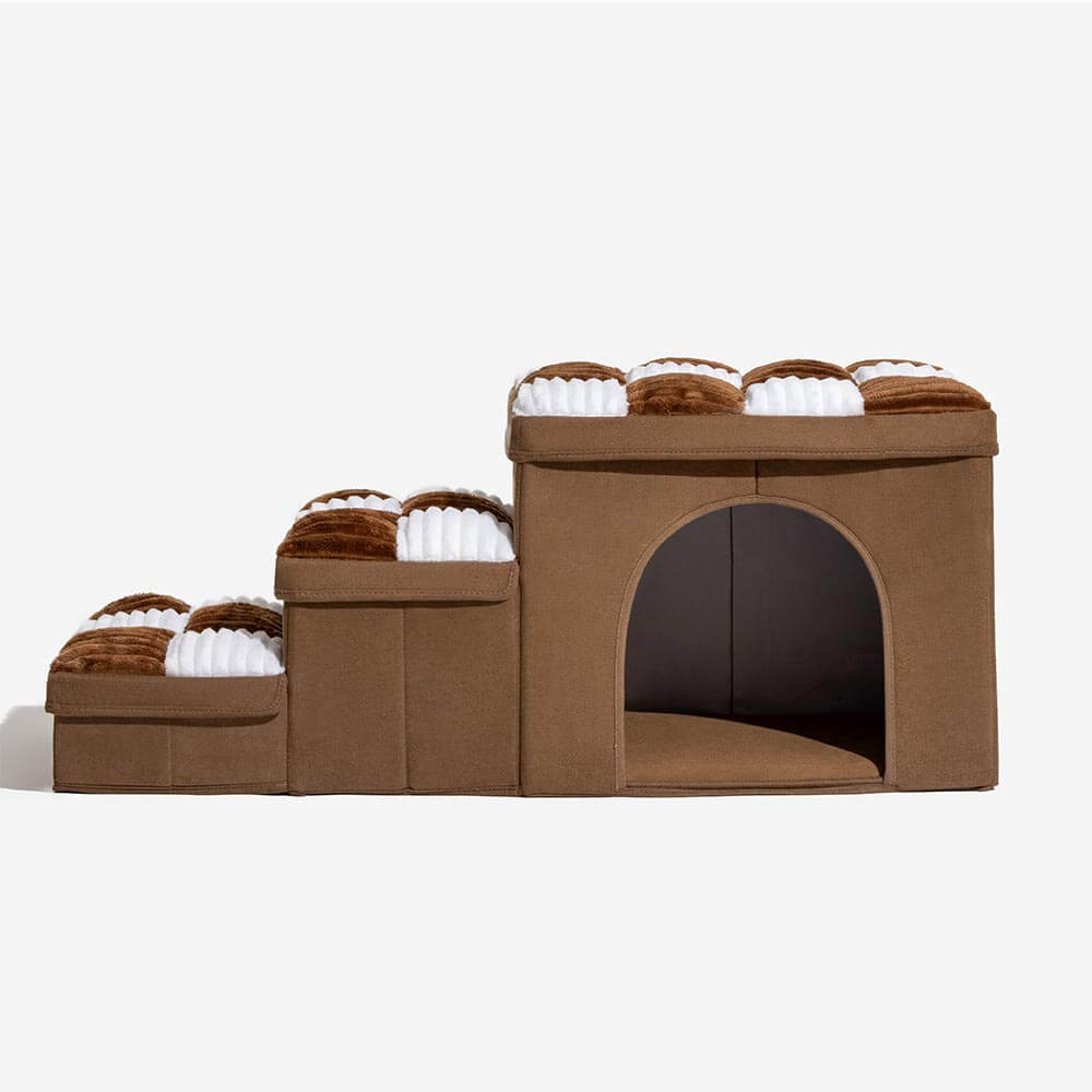 Chessboard Handcrafted Dog Steps With Storage And Condo - Napsteps