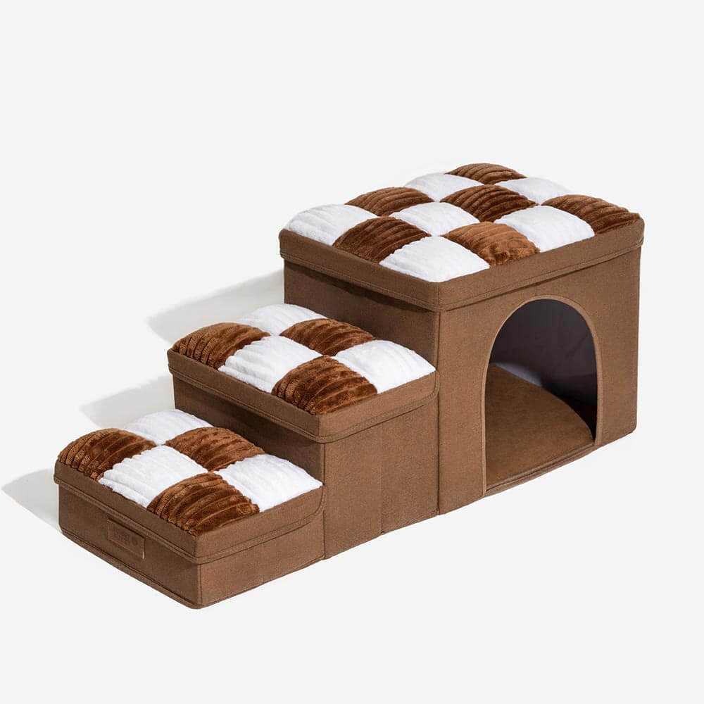 Chessboard Handcrafted Dog Steps With Storage And Condo - Napsteps