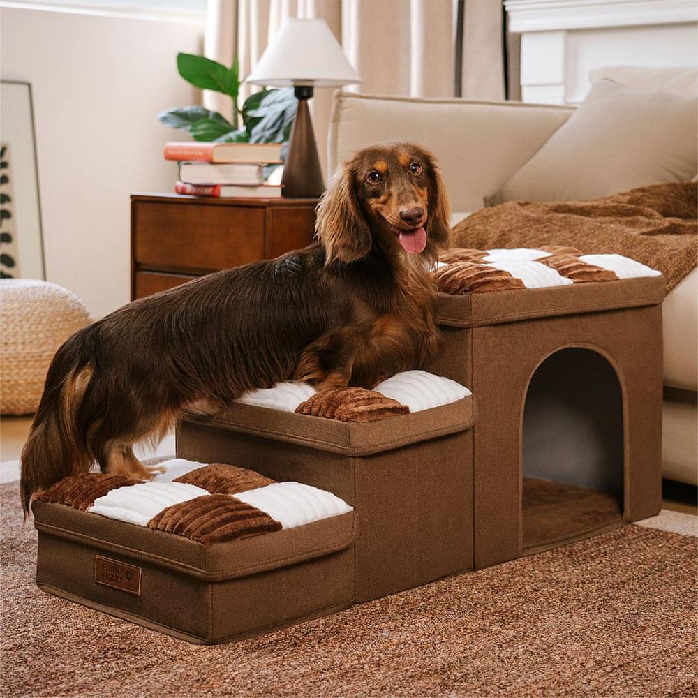 Chessboard Plaid Handcrafted Dog Steps with Storage - Multifunctional and Foldable