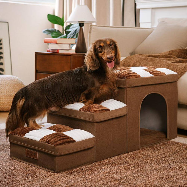 Chessboard Plaid Handcrafted Dog Steps with Storage - Multifunctional and Foldable