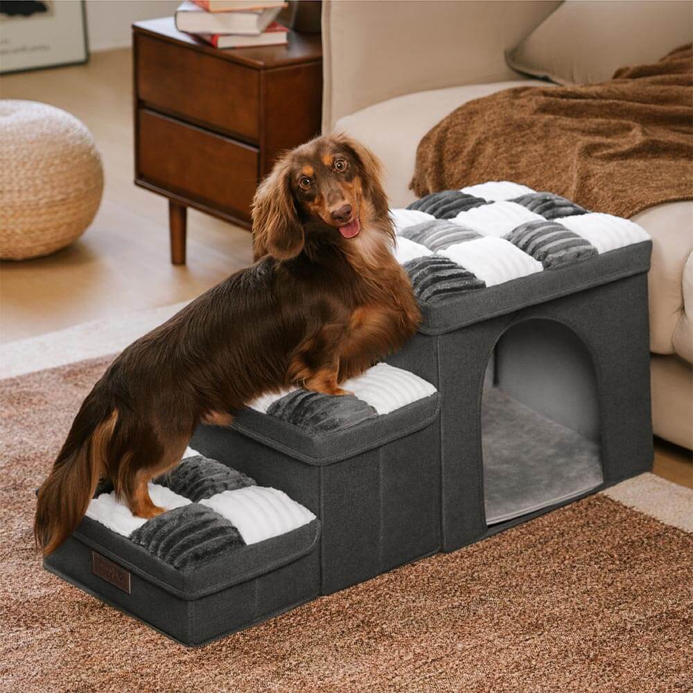 Chessboard Plaid Handcrafted Dog Steps with Storage - Multifunctional and Foldable
