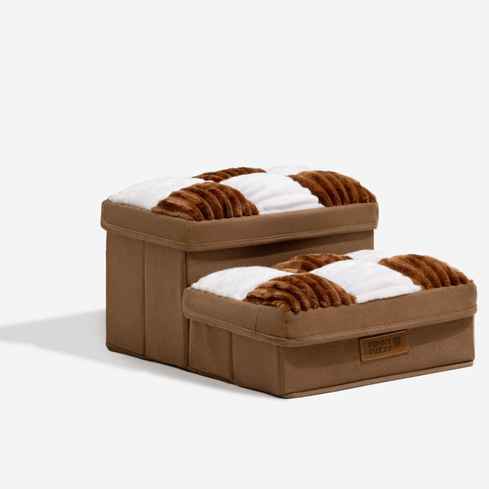 Detachable Chessboard Plaid Handcrafted Dog Steps with Storage - Foldable Steps