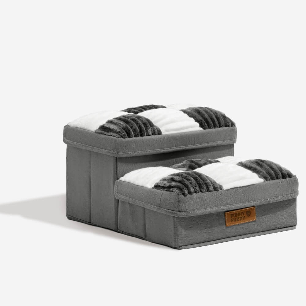 Detachable Chessboard Plaid Handcrafted Dog Steps with Storage - Foldable Steps